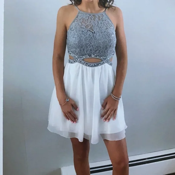 open lace back dress Absolutely Speechless Rhinestone Fringe Satin Mini Dress